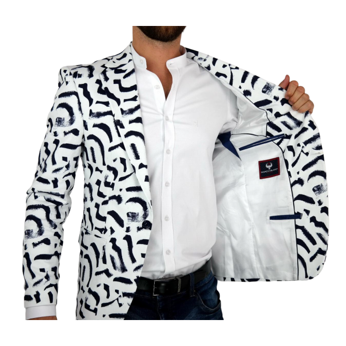 MARCO MILANO Marynarka męska C08 biała, granatowy pędzel, casual | Sklep GriShop.eu | Marynarki