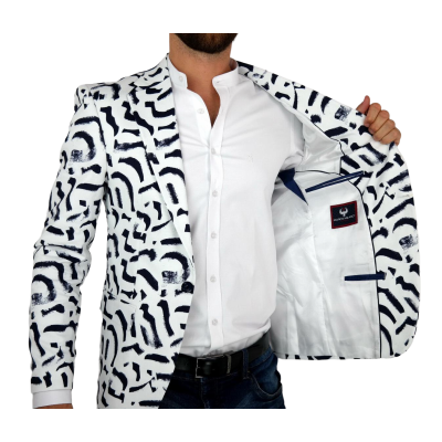 MARCO MILANO Marynarka męska C08 biała, granatowy pędzel, casual | Sklep GriShop.eu | Marynarki