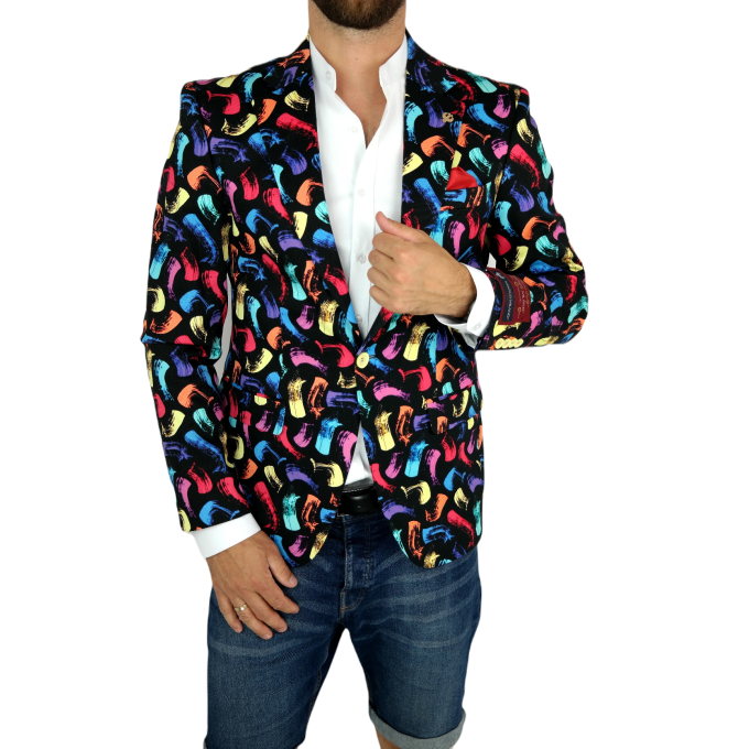 MARCO MILANO Marynarka męska czarna C03 kolorowy pędzel, efektowna, casual | Sklep GriShop.eu | Marynarki