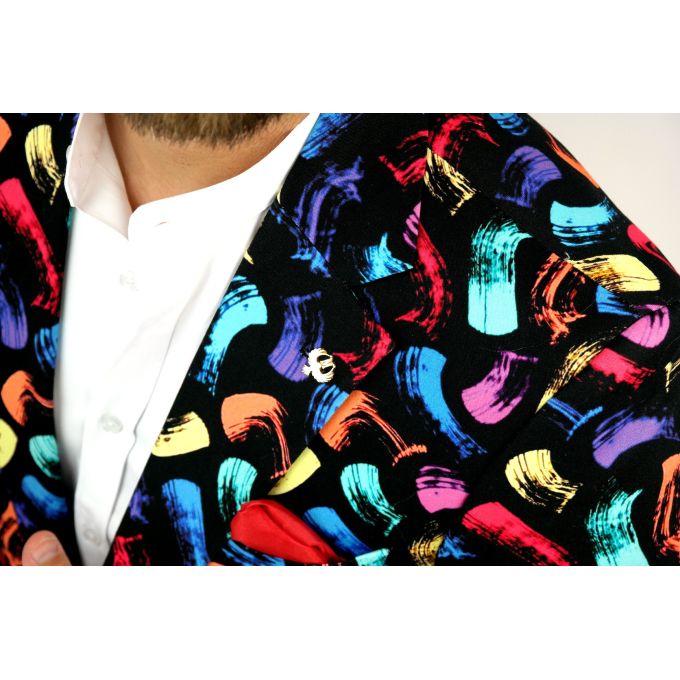 MARCO MILANO Marynarka męska czarna C03 kolorowy pędzel, efektowna, casual | Sklep GriShop.eu | Marynarki