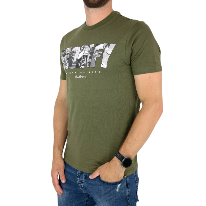 BEN SHERMAN T-shirt męski TBS3 zielony/khaki z nadrukiem | Sklep GriShop.eu | Koszulki