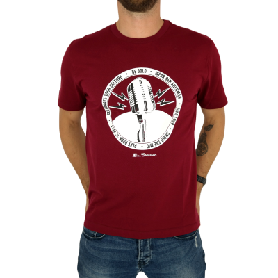BEN SHERMAN T-shirt męski TBS7 bordowy, muzyczny nadruk, mikrofon | Sklep GriShop.eu | Koszulki