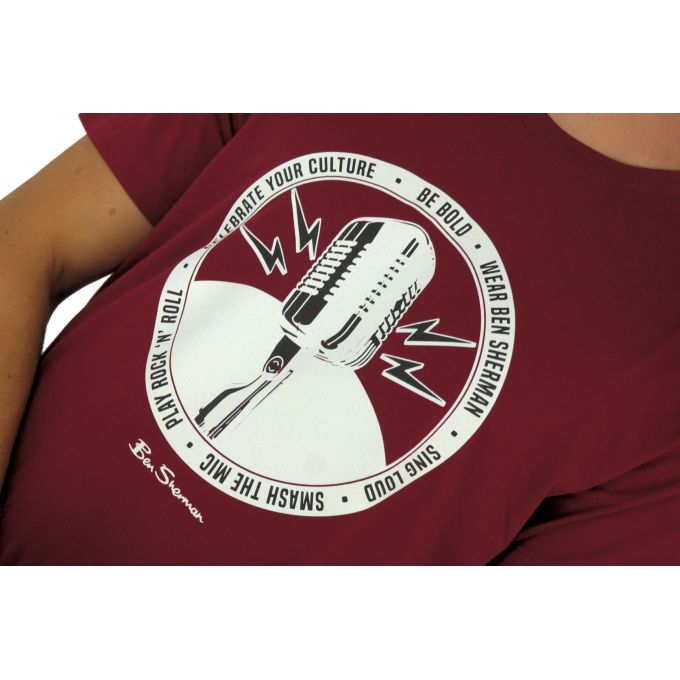 BEN SHERMAN T-shirt męski TBS7 bordowy, muzyczny nadruk, mikrofon | Sklep GriShop.eu | Koszulki