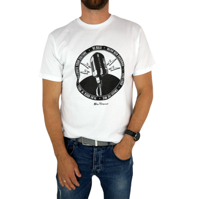 BEN SHERMAN T-shirt męski TBS8 biały, muzyczny nadruk, mikrofon | Sklep GriShop.eu | Koszulki