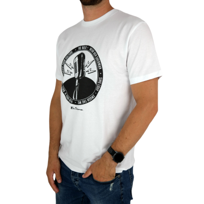 BEN SHERMAN T-shirt męski TBS8 biały, muzyczny nadruk, mikrofon | Sklep GriShop.eu | Koszulki