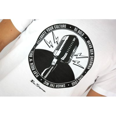 BEN SHERMAN T-shirt męski TBS8 biały, muzyczny nadruk, mikrofon | Sklep GriShop.eu | Koszulki