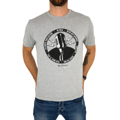 BEN SHERMAN T-shirt męski TBS12 szary, muzyczny nadruk, mikrofon | Sklep GriShop.eu | Koszulki