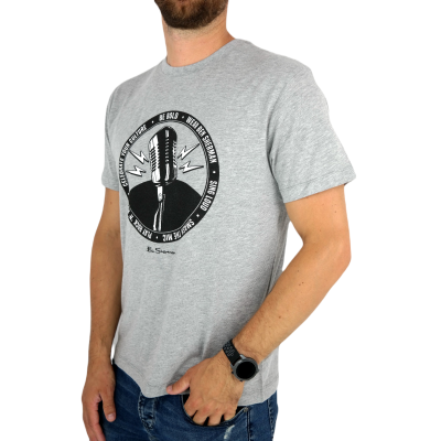 BEN SHERMAN T-shirt męski TBS12 szary, muzyczny nadruk, mikrofon | Sklep GriShop.eu | Koszulki