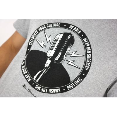 BEN SHERMAN T-shirt męski TBS12 szary, muzyczny nadruk, mikrofon | Sklep GriShop.eu | Koszulki