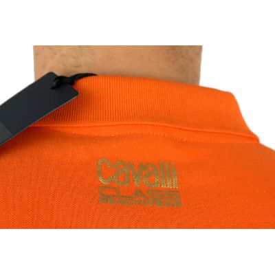 CAVALLI T-shirt polo męski TJC8 pomarańczowy, złote logo, gepard | Sklep GriShop.eu | Koszulki