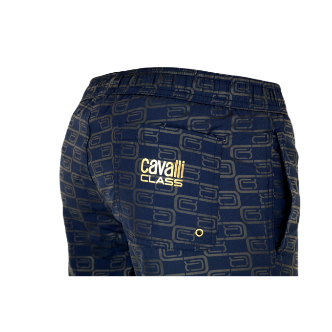 CAVALLI Spodenki, Szorty kąpielowe męskie, granatowe, wzór - logo | Sklep GriShop.eu | Spodnie