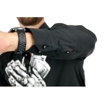 GUISEPPE LUIGI Koszula męska GL19 czarna z efektownym nadrukiem, dłonie, dolary, różanec, wisior | Sklep GriShop.eu | Koszule