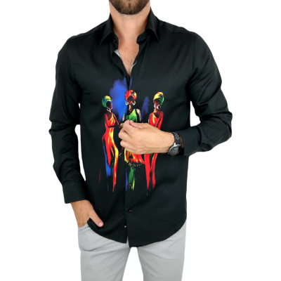 GUISEPPE LUIGI Koszula męska GL21 czarna z efektownym kolorowym nadrukiem | Sklep GriShop.eu | Koszule