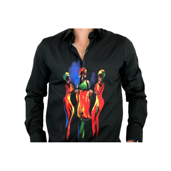 GUISEPPE LUIGI Koszula męska GL21 czarna z efektownym kolorowym nadrukiem | Sklep GriShop.eu | Koszule