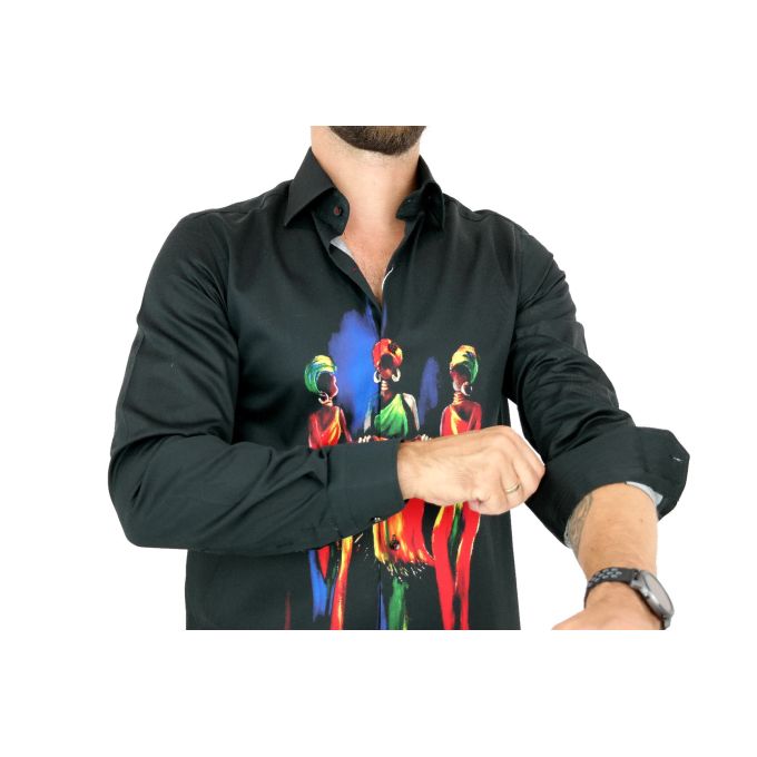 GUISEPPE LUIGI Koszula męska GL21 czarna z efektownym kolorowym nadrukiem | Sklep GriShop.eu | Koszule