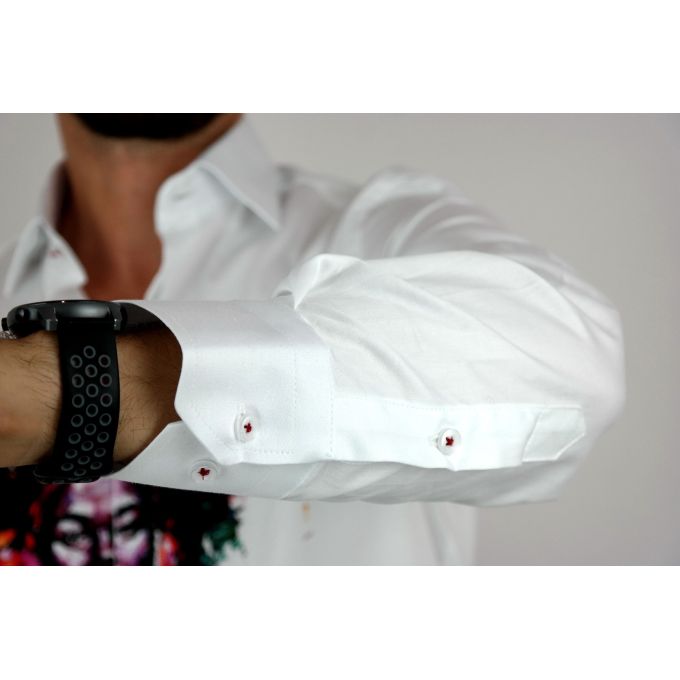 GUISEPPE LUIGI Koszula męska GL22 biała z efektownym kolorowym nadrukiem, twarz | Sklep GriShop.eu | Koszule