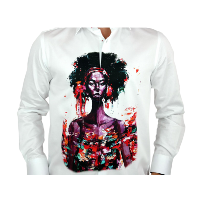 GUISEPPE LUIGI Koszula męska GL22 biała z efektownym kolorowym nadrukiem, twarz | Sklep GriShop.eu | Koszule