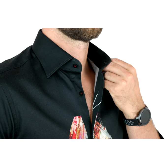 GUISEPPE LUIGI Koszula męska GL25 czarna z efektownym nadrukiem, kolorowa twarz | Sklep GriShop.eu | Koszule