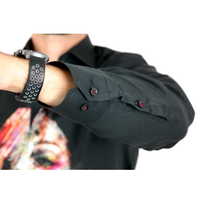 GUISEPPE LUIGI Koszula męska GL25 czarna z efektownym nadrukiem, kolorowa twarz | Sklep GriShop.eu | Koszule