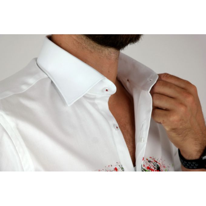 GUISEPPE LUIGI Koszula męska GL28 biała z efektownym kolorowym nadrukiem, kobieta/drzewo | Sklep GriShop.eu | Koszule