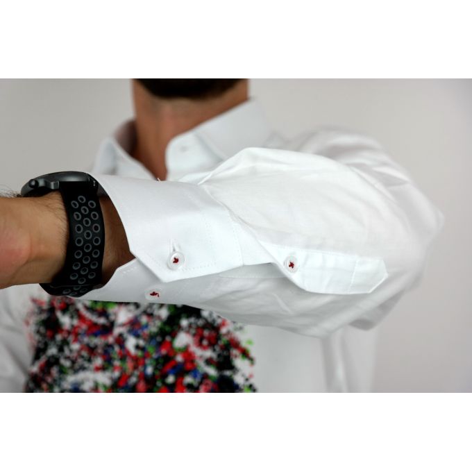 GUISEPPE LUIGI Koszula męska GL28 biała z efektownym kolorowym nadrukiem, kobieta/drzewo | Sklep GriShop.eu | Koszule