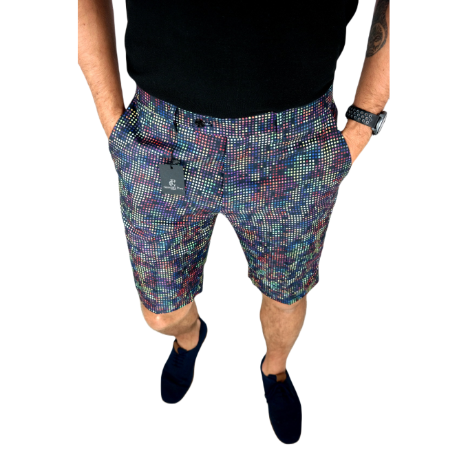 GIOVANNI PERA Spodenki męskie kolorowe chinosy, piksele disco | Sklep GriShop.eu | Krótkie spodenki