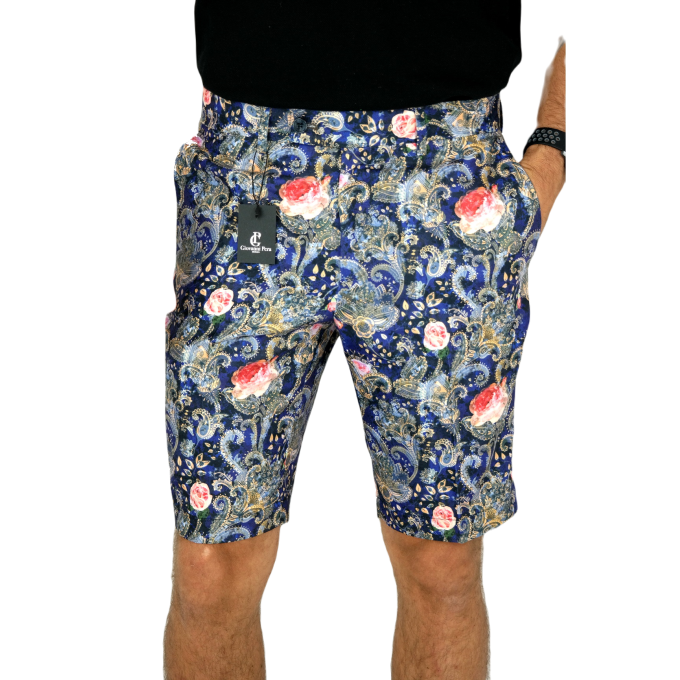 GIOVANNI PERA Spodenki męskie kolorowe chinosy, kwiaty róże paisley | Sklep GriShop.eu | Krótkie spodenki