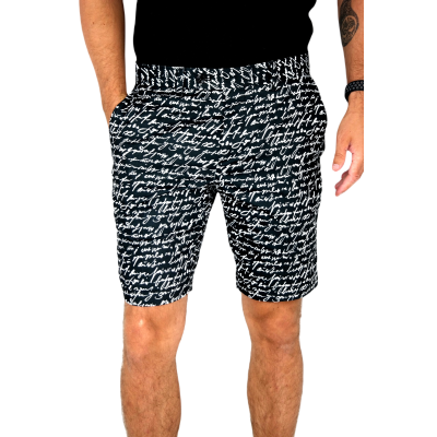 GIOVANNI PERA Spodenki męskie czarno-białe chinosy, pismo napisy | Sklep GriShop.eu | Krótkie spodenki