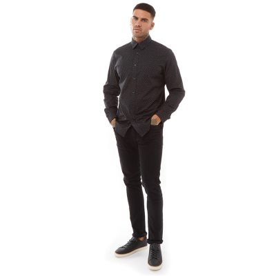 SELECTED HOMME Koszula męska czarna KSH1 w drobny wzór | Sklep GriShop.eu | Koszule