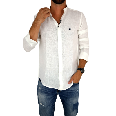 U.S. GRAND POLO Koszula męska KG5 biała, stójka, LEN | Sklep GriShop.eu | Koszule