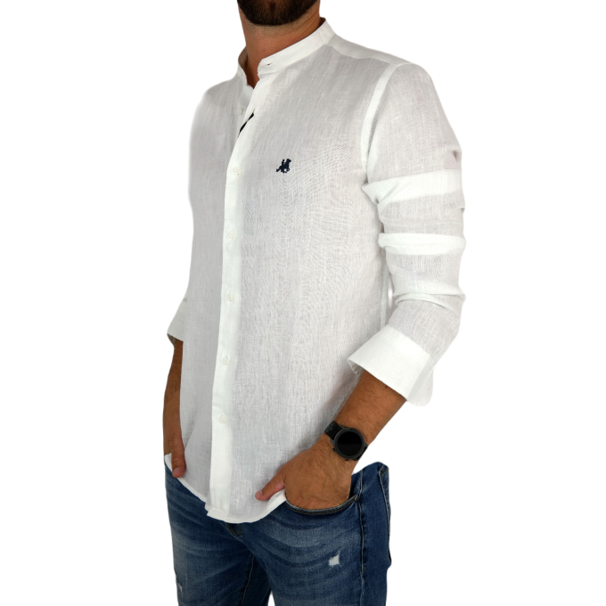 U.S. GRAND POLO Koszula męska KG5 biała, stójka, LEN | Sklep GriShop.eu | Koszule