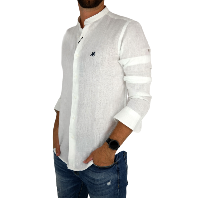 U.S. GRAND POLO Koszula męska KG5 biała, stójka, LEN | Sklep GriShop.eu | Koszule