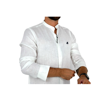 U.S. GRAND POLO Koszula męska KG5 biała, stójka, LEN | Sklep GriShop.eu | Koszule