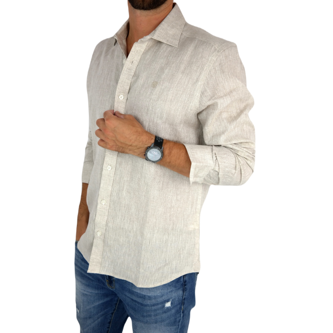 NORTH SAILS Koszula męska KNS1 beżowa, LEN | Sklep GriShop.eu | Koszule