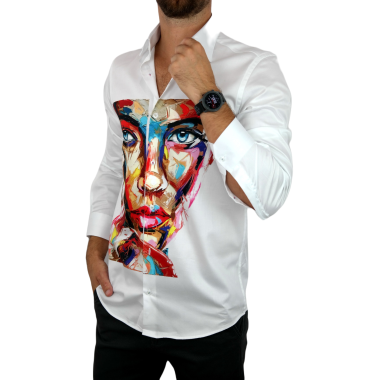 GUISEPPE LUIGI Koszula męska GL30 biała z efektownym kolorowym nadrukiem, twarz kobiety | Sklep GriShop.eu | Koszule 2