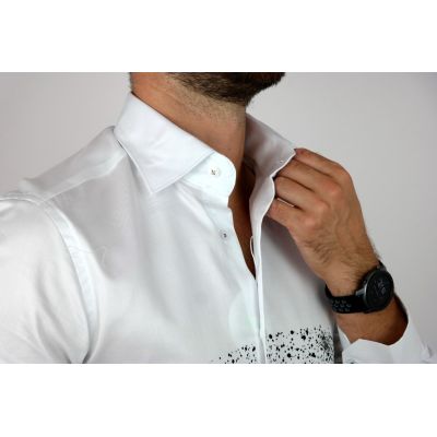 GUISEPPE LUIGI Koszula męska GL35 biała z efektownym czarnym nadrukiem, lew | Sklep GriShop.eu | Koszule