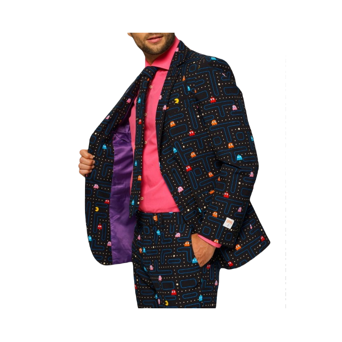 OPPOSUITS Garnitur męski z krawatem, czarny, kolorowy PAC-MAN, wzór, casual | Sklep GriShop.eu | Garnitury
