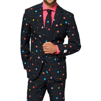 OPPOSUITS Garnitur męski z krawatem, czarny, kolorowy PAC-MAN, wzór, casual | Sklep GriShop.eu | Garnitury