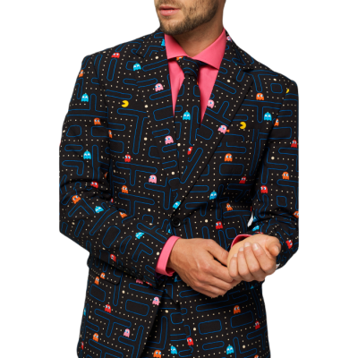 OPPOSUITS Garnitur męski z krawatem, czarny, kolorowy PAC-MAN, wzór, casual | Sklep GriShop.eu | Garnitury