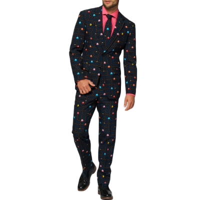 OPPOSUITS Garnitur męski z krawatem, czarny, kolorowy PAC-MAN, wzór, casual | Sklep GriShop.eu | Garnitury