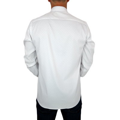 DANIEL BESSI Koszula męska fb036 biała w niebieskie kropki, efekt jedwabiu | Sklep GriShop.eu | Koszule