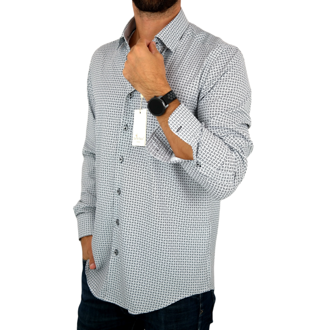 DANIEL BESSI Koszula męska fb204 drobny wzór, kwadraciki, efekt jedwabiu | Sklep GriShop.eu | Koszule