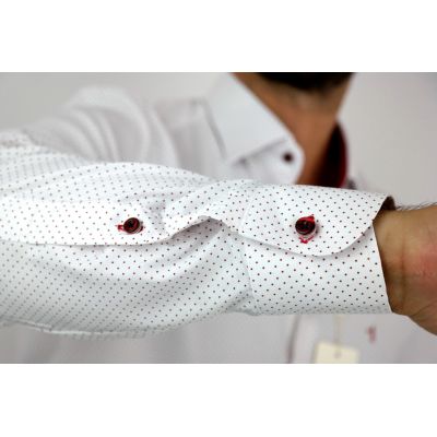DANIEL BESSI Koszula męska fb043 biała w czerwone kropki, efekt jedwabiu | Sklep GriShop.eu | Koszule