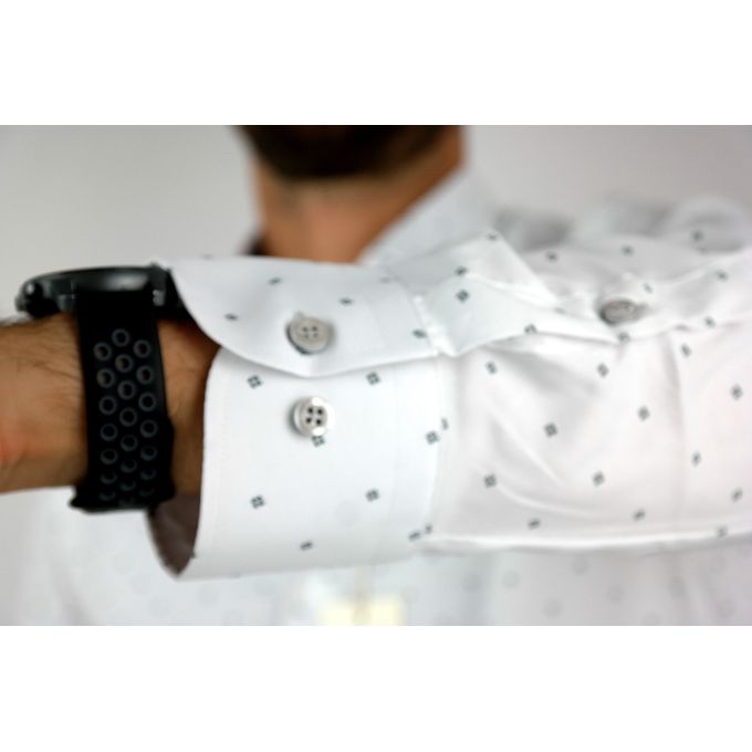 DANIEL BESSI Koszula męska fb199 biała w czarny drobny wzór, efekt jedwabiu | Sklep GriShop.eu | Koszule