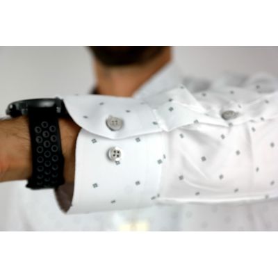 DANIEL BESSI Koszula męska fb199 biała w czarny drobny wzór, efekt jedwabiu | Sklep GriShop.eu | Koszule