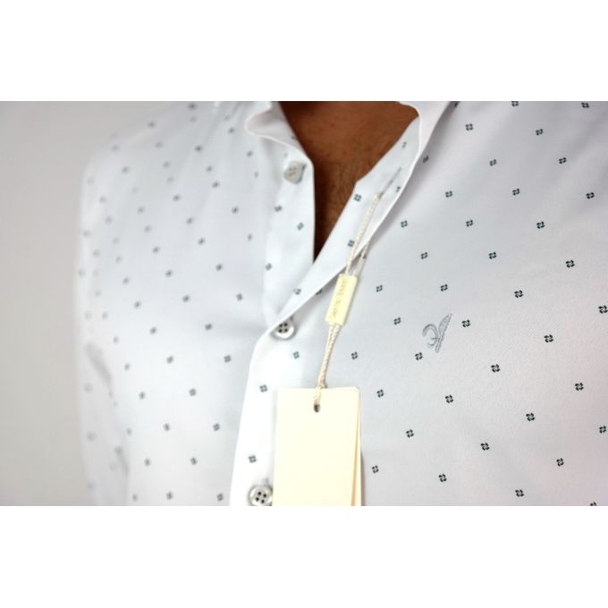 DANIEL BESSI Koszula męska fb199 biała w czarny drobny wzór, efekt jedwabiu | Sklep GriShop.eu | Koszule