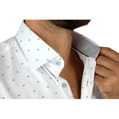 DANIEL BESSI Koszula męska fb199 biała w czarny drobny wzór, efekt jedwabiu | Sklep GriShop.eu | Koszule