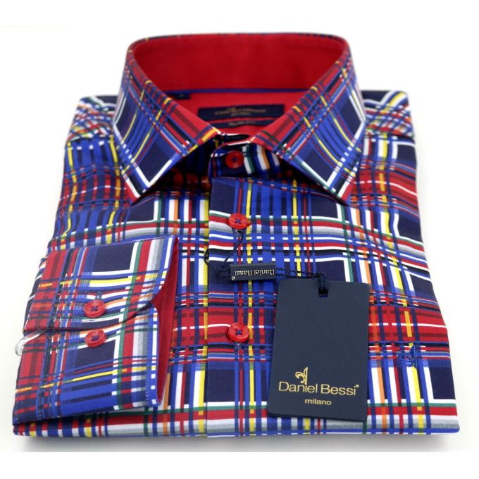 DANIEL BESSI Koszula męska fb293 kolorowa krata | Sklep GriShop.eu | Koszule