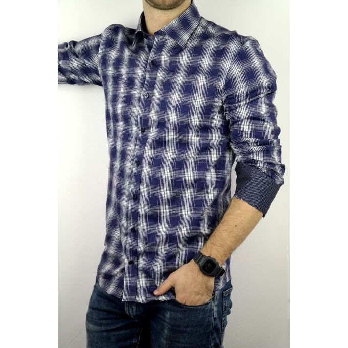 DANIEL BESSI koszula męska fb082 granatowo biała krata | Sklep GriShop.eu | Koszule