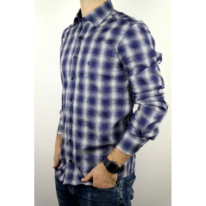 DANIEL BESSI koszula męska fb082 granatowo biała krata | Sklep GriShop.eu | Koszule